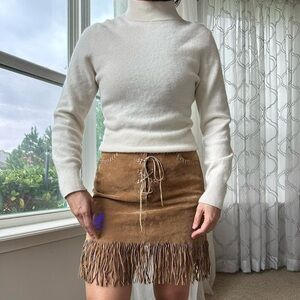 Elegant Tan Fringe Midi Skirt